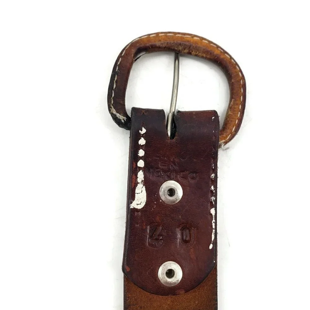 Vintage Leather Hand Tooled Belt  40 Hand Painted Eagles California Mountains